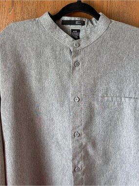 Point X mens lightweight grey button-down shirt Mock collar 100% polyester XL